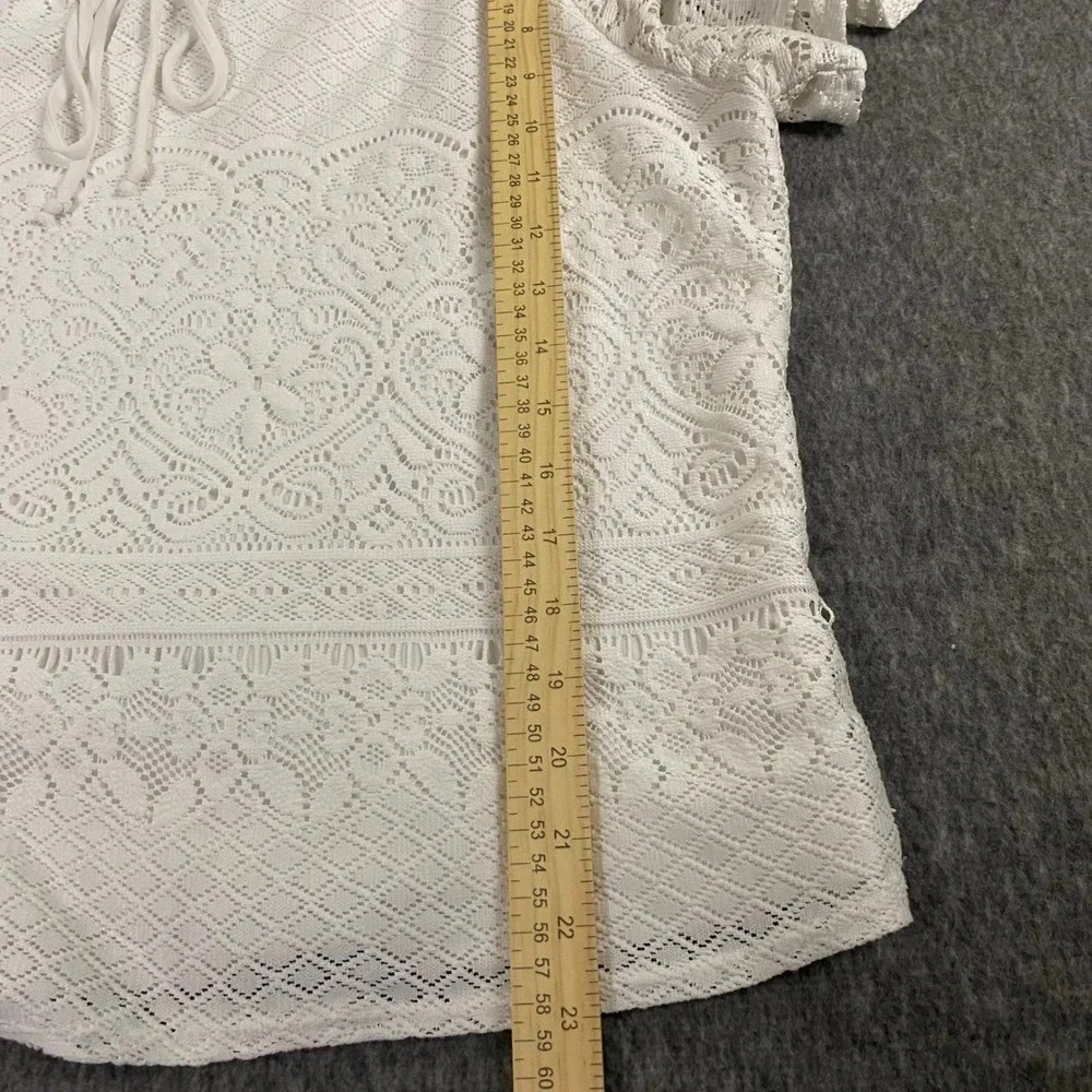 NY Collection Petite White Lace Peasant Blouse PXL Off Shoulder Short Sleeve Top